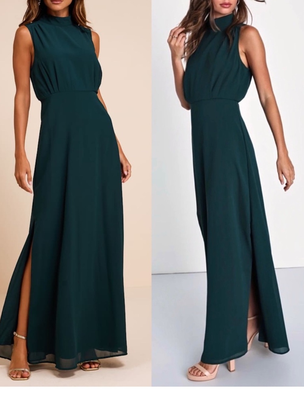 LULUS Emerald Green Chiffon High Neck Princesscore Wedding Guest Formal Dress S